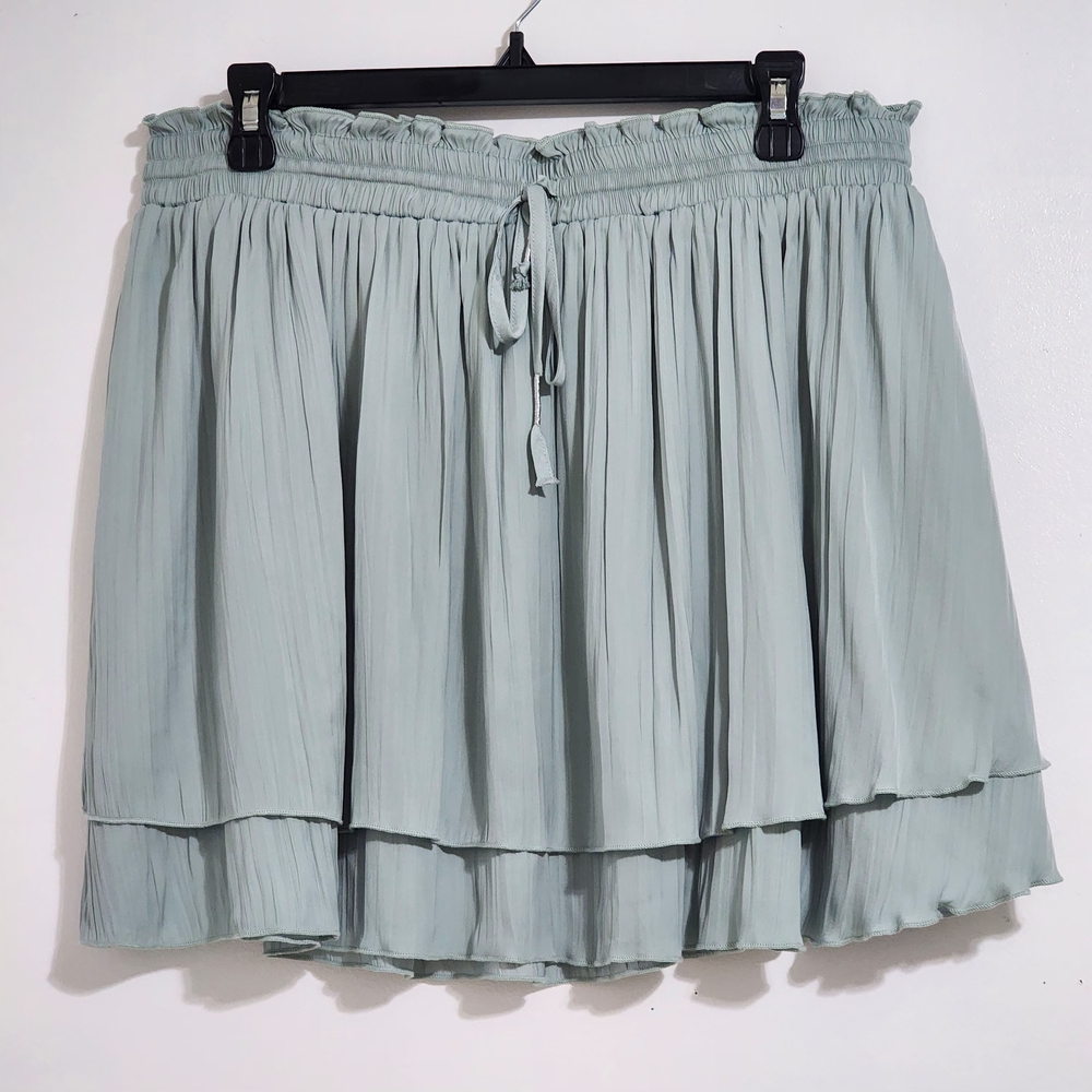 Free People Light Green Layered Skater Skirt Size L Casual Chic Boho Y2k